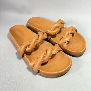 Madewell "The Walker" Camel Tan Braided Double-Strap Slide Sandals